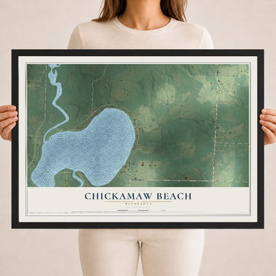 Map of Chickamaw Beach, Minnesota, 18 x 24 inch print in a black wood frame