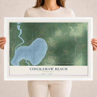 Map of Chickamaw Beach, Minnesota, 18 x 24 inch print in a white wood frame