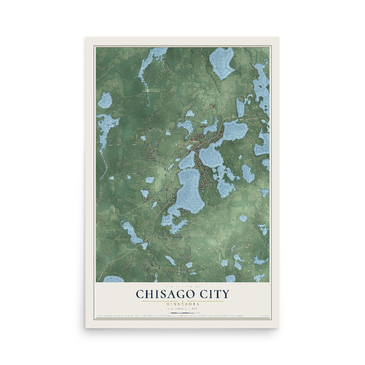 Map of Chisago City, Minnesota, 12 x 18 inch unframed archival matte print