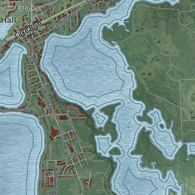 Close-up of the map of Chisago City, Minnesota print showing street and building detail
