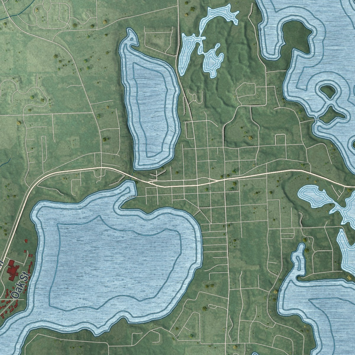 Second close-up of the map of Chisago City, Minnesota print showing more streets and buildings