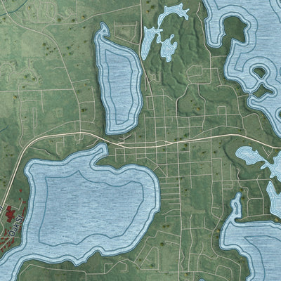 Second close-up of the map of Chisago City, Minnesota print showing more streets and buildings