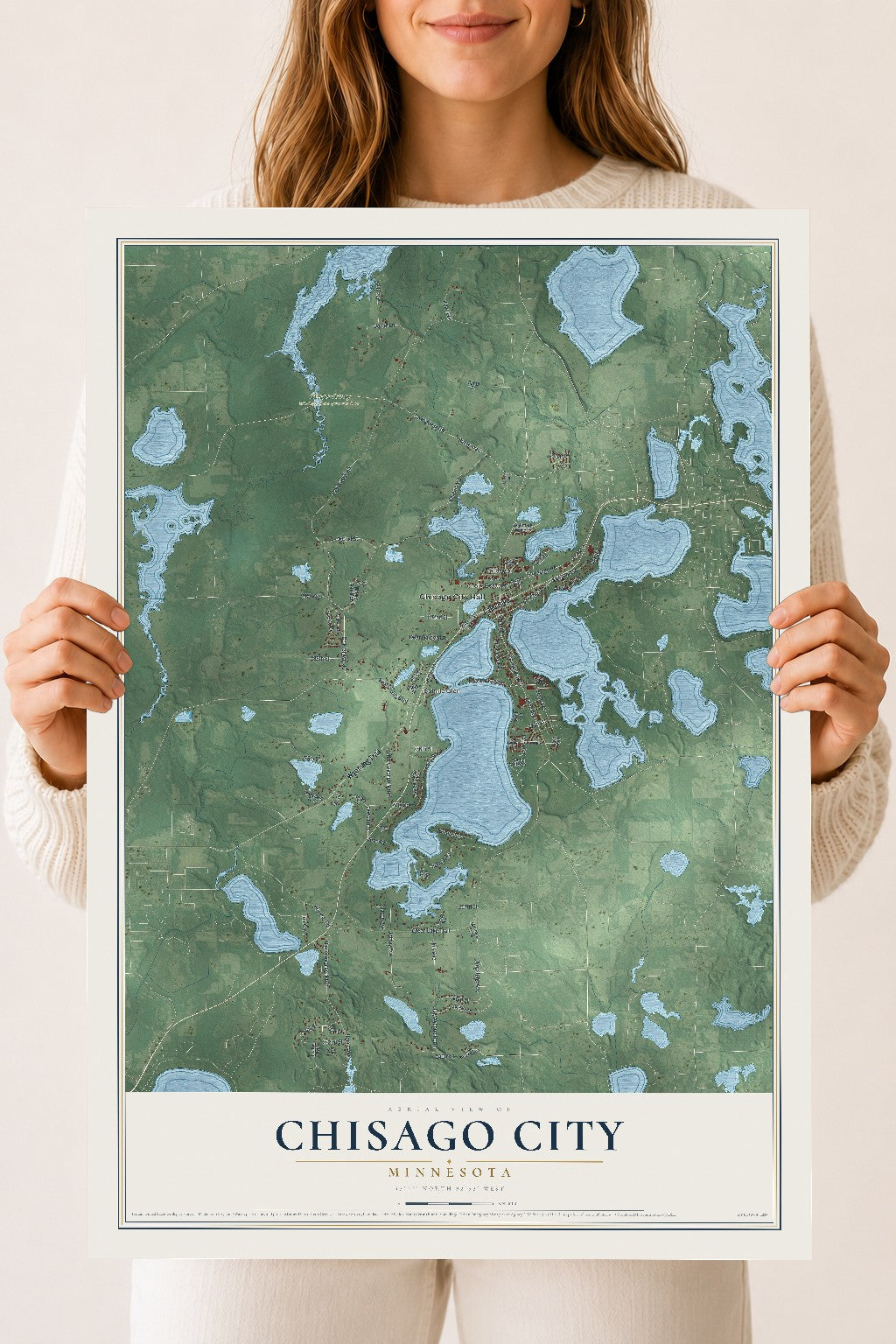Map of Chisago City, Minnesota, 18 x 24 inch unframed archival matte print