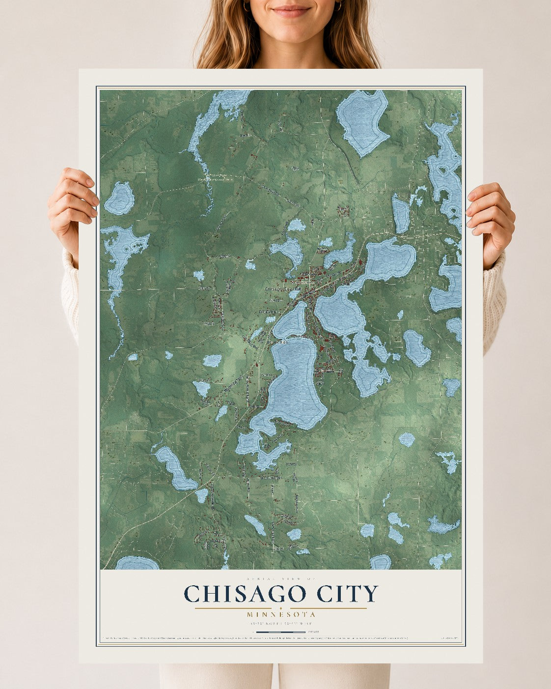 Map of Chisago City, Minnesota, 24 x 36 inch unframed archival matte print