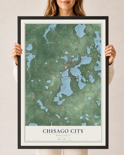 Map of Chisago City, Minnesota, 24 x 36 inch print in a black wood frame