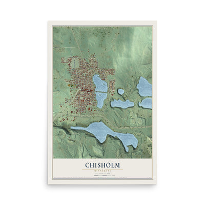 Map of Chisholm, Minnesota, 12 x 18 inch unframed archival matte print