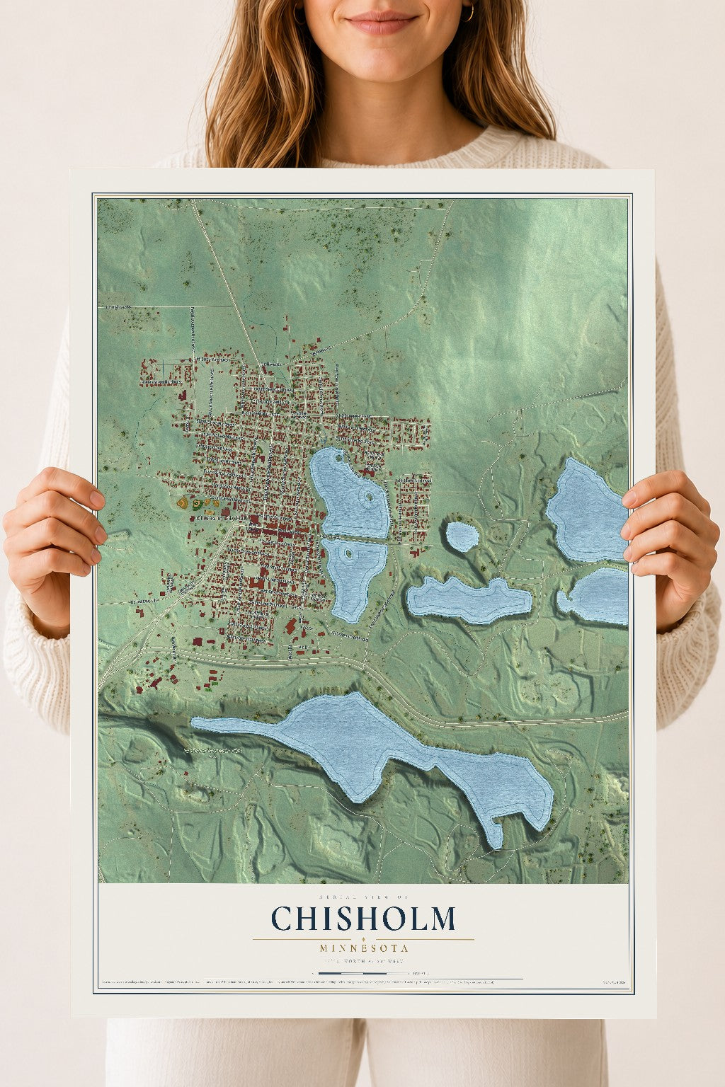Map of Chisholm, Minnesota, 18 x 24 inch unframed archival matte print