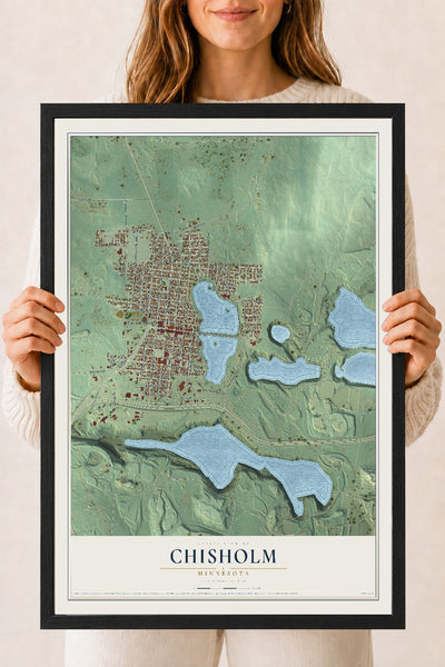 Map of Chisholm, Minnesota, 18 x 24 inch print in a black wood frame