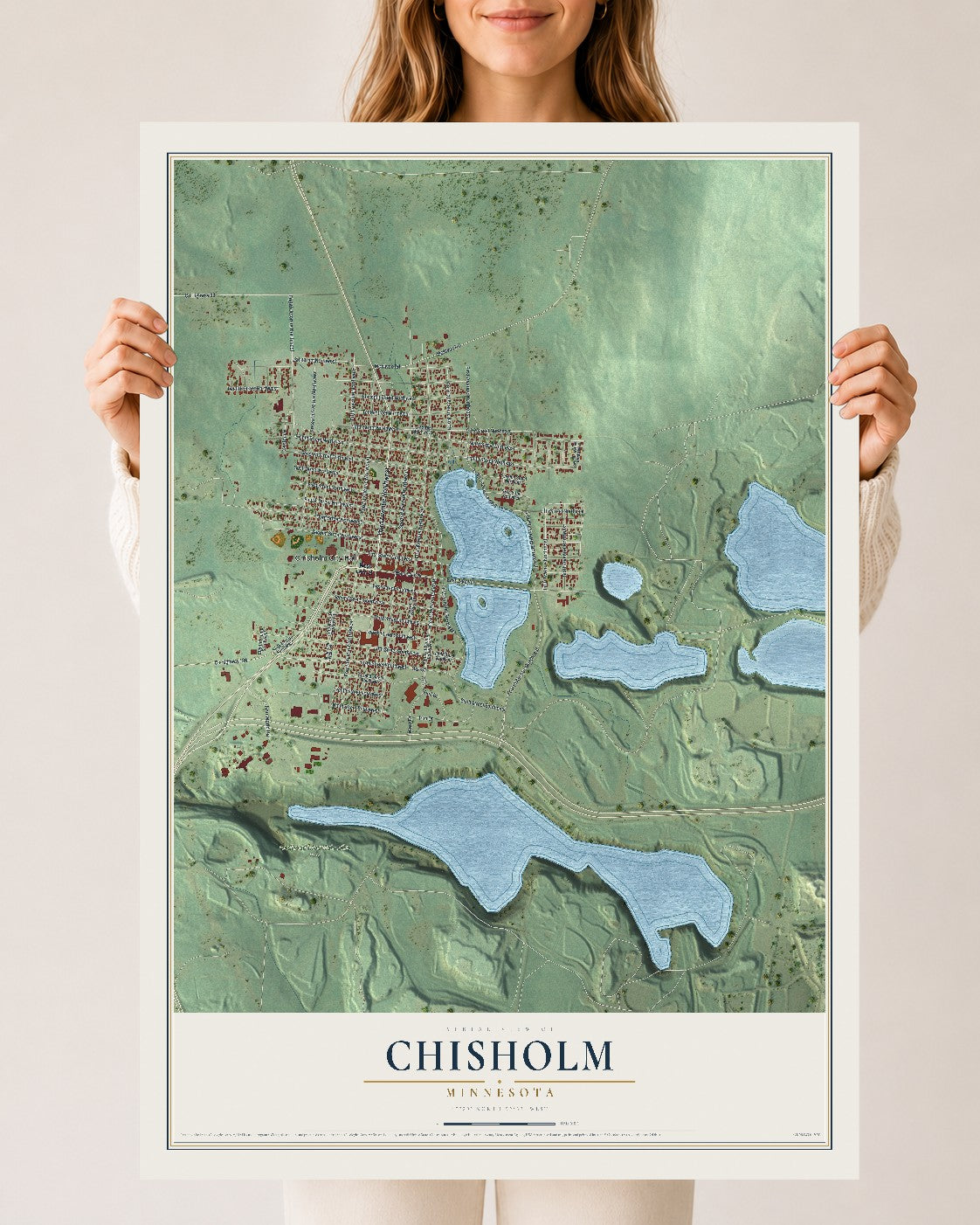 Map of Chisholm, Minnesota, 24 x 36 inch unframed archival matte print