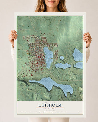 Map of Chisholm, Minnesota, 24 x 36 inch unframed archival matte print