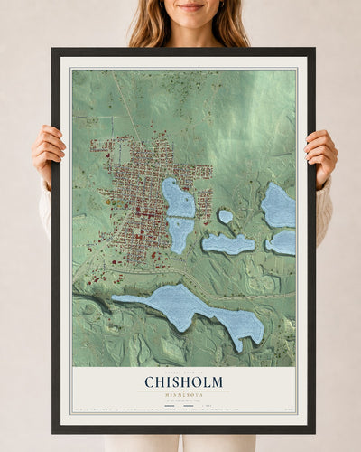 Map of Chisholm, Minnesota, 24 x 36 inch print in a black wood frame