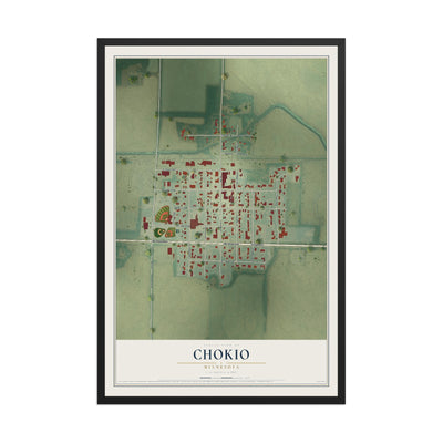 Map of Chokio, Minnesota, 12 x 18 inch print in a black wood frame