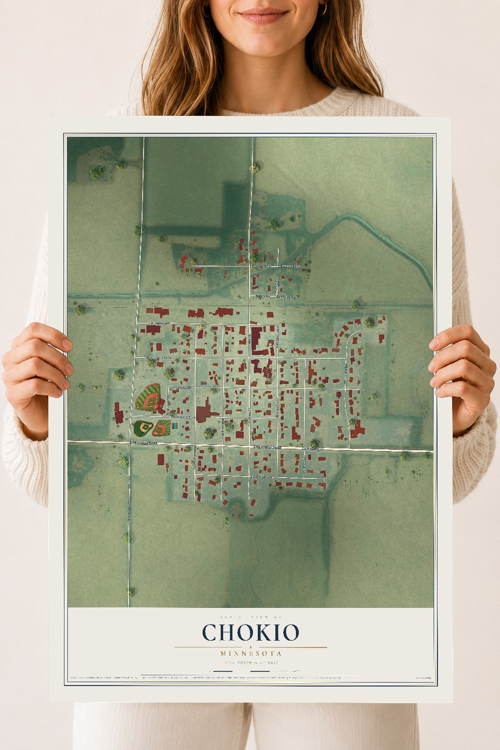 Map of Chokio, Minnesota, 18 x 24 inch unframed archival matte print
