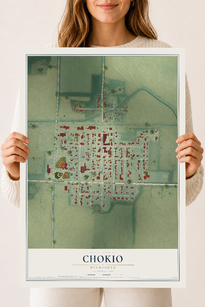 Map of Chokio, Minnesota, 18 x 24 inch unframed archival matte print