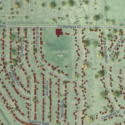 Close-up of the map of Circle Pines, Minnesota print showing street and building detail
