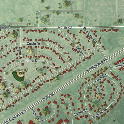 Second close-up of the map of Circle Pines, Minnesota print showing more streets and buildings
