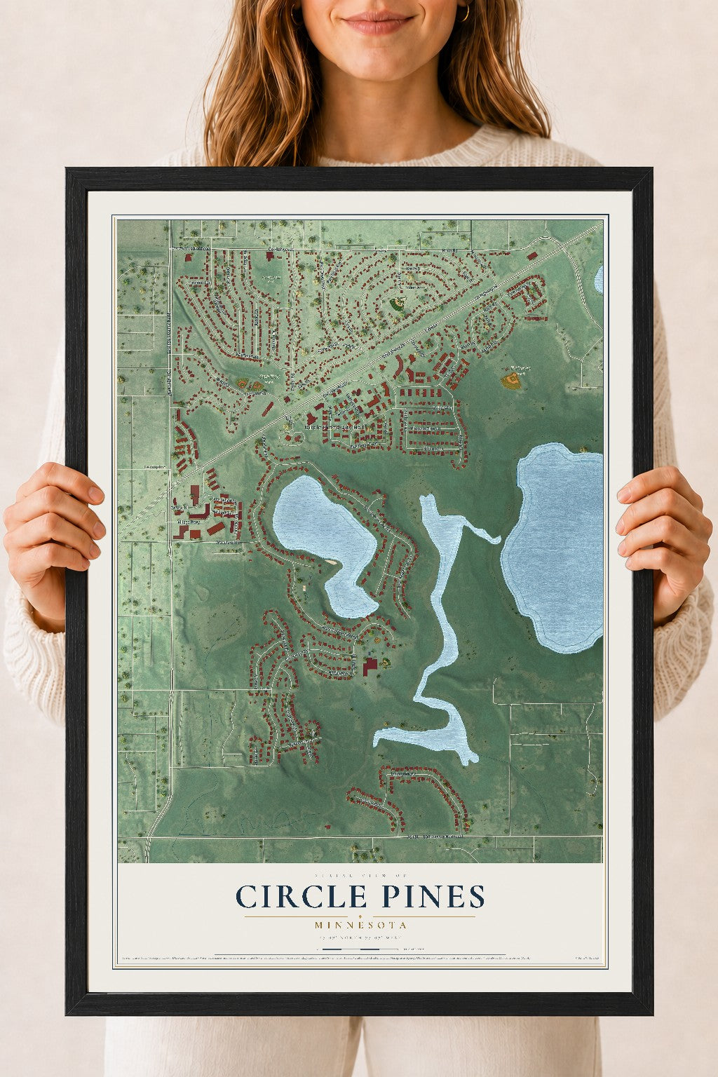 Map of Circle Pines, Minnesota, 18 x 24 inch print in a black wood frame