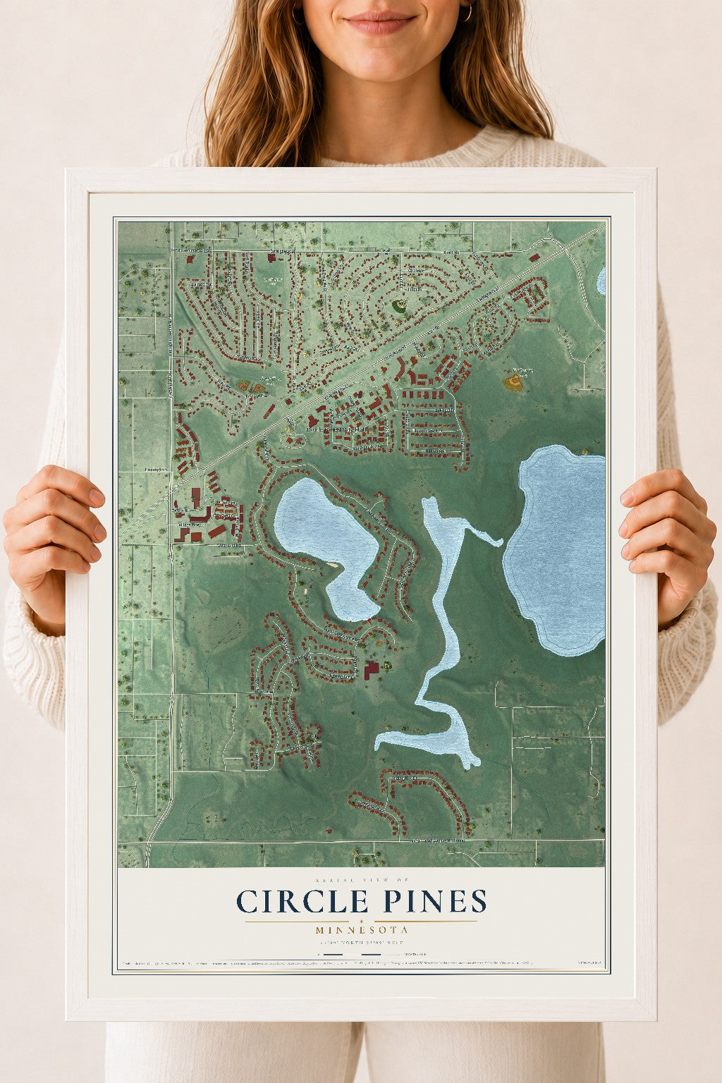 Map of Circle Pines, Minnesota, 18 x 24 inch print in a white wood frame