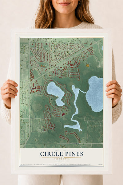 Map of Circle Pines, Minnesota, 18 x 24 inch print in a white wood frame