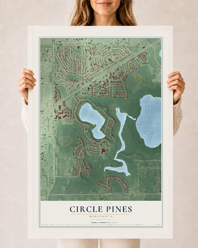 Map of Circle Pines, Minnesota, 24 x 36 inch print in a white wood frame