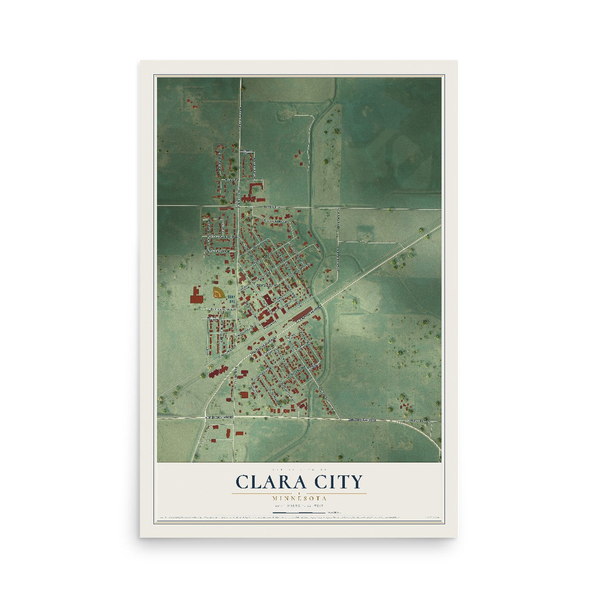 Map of Clara City, Minnesota, 12 x 18 inch unframed archival matte print