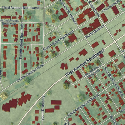 Close-up of the map of Clara City, Minnesota print showing street and building detail