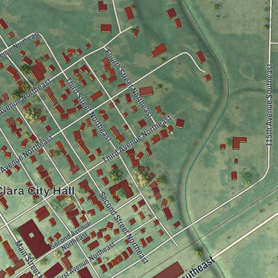 Second close-up of the map of Clara City, Minnesota print showing more streets and buildings