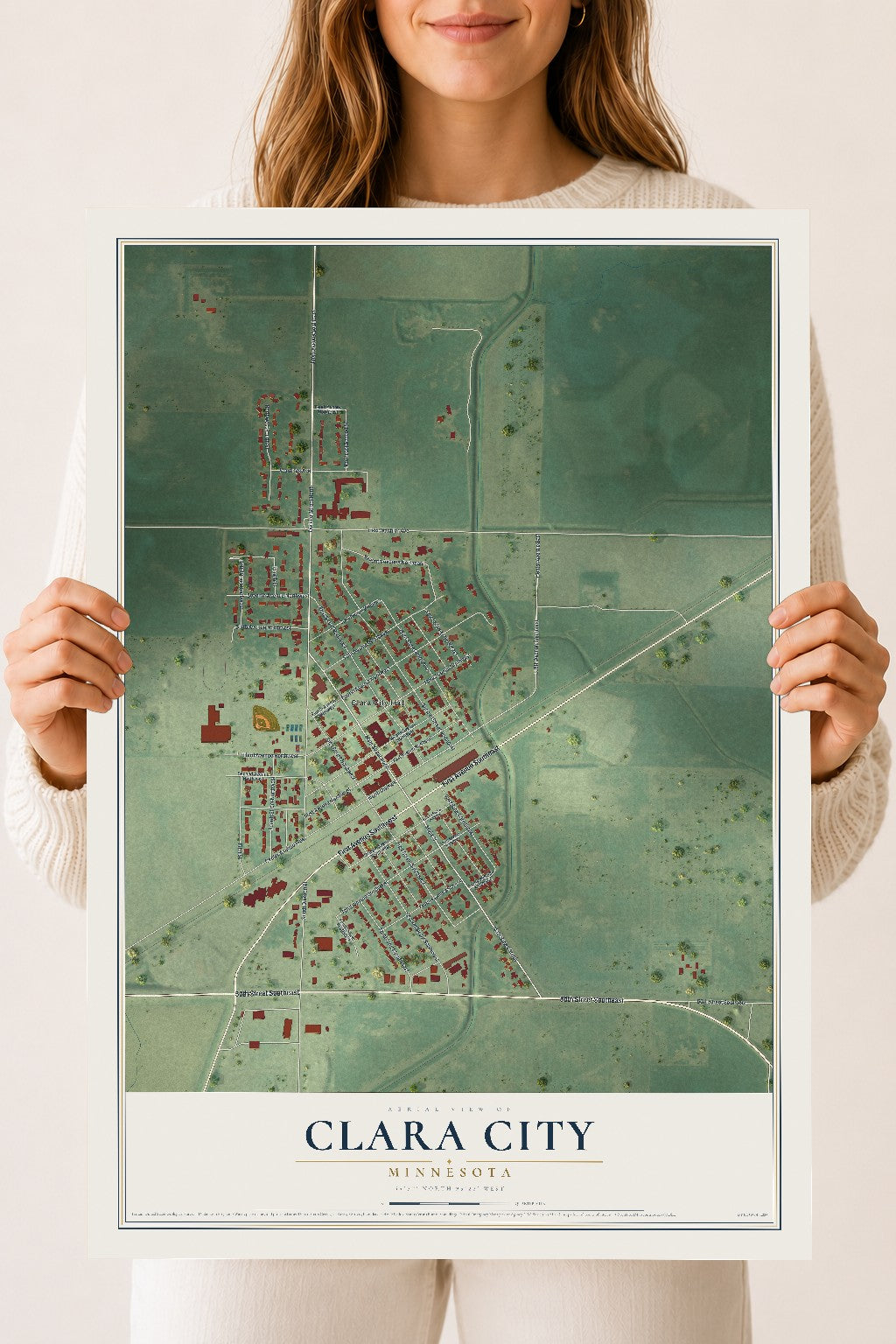 Map of Clara City, Minnesota, 18 x 24 inch unframed archival matte print