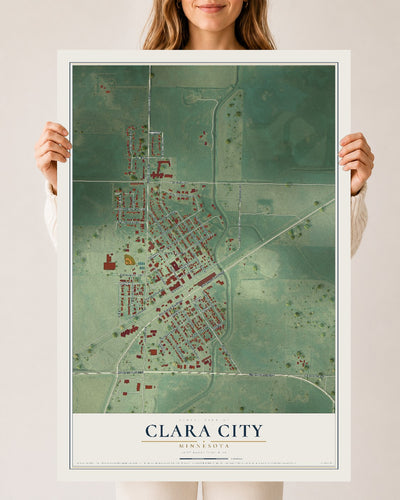 Map of Clara City, Minnesota, 24 x 36 inch unframed archival matte print