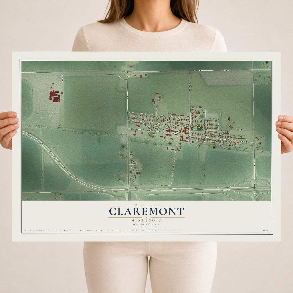 Map of Claremont, Minnesota, 18 x 24 inch unframed archival matte print