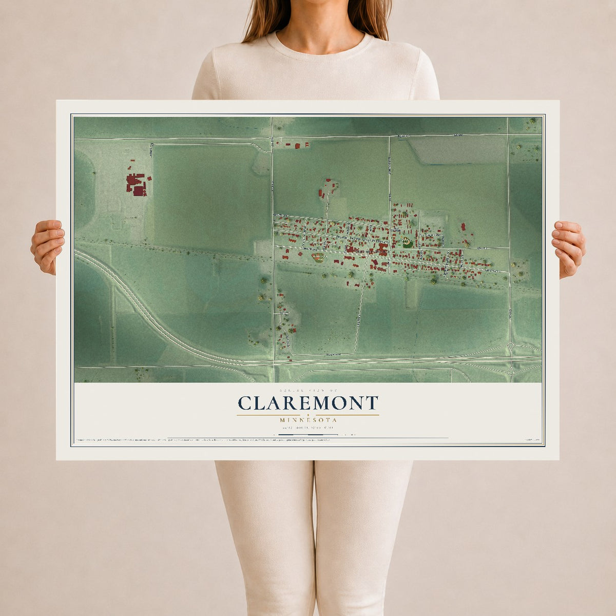 Map of Claremont, Minnesota, 24 x 36 inch unframed archival matte print