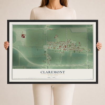 Map of Claremont, Minnesota, 24 x 36 inch print in a black wood frame
