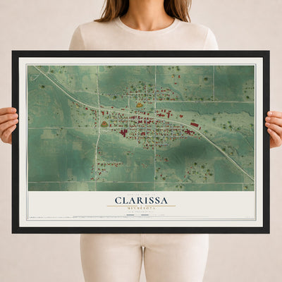 Map of Clarissa, Minnesota, 18 x 24 inch print in a black wood frame
