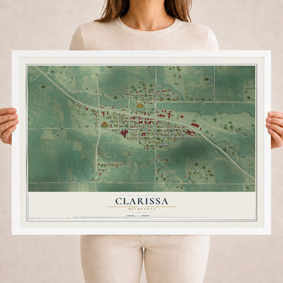 Map of Clarissa, Minnesota, 18 x 24 inch print in a white wood frame