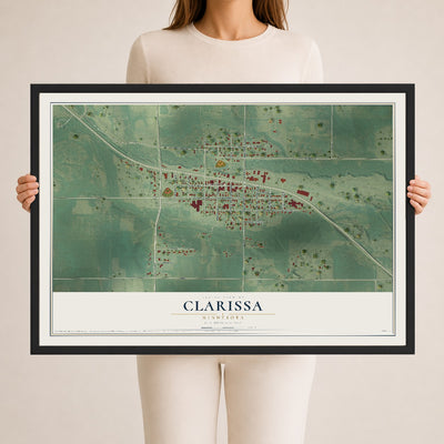 Map of Clarissa, Minnesota, 24 x 36 inch print in a black wood frame