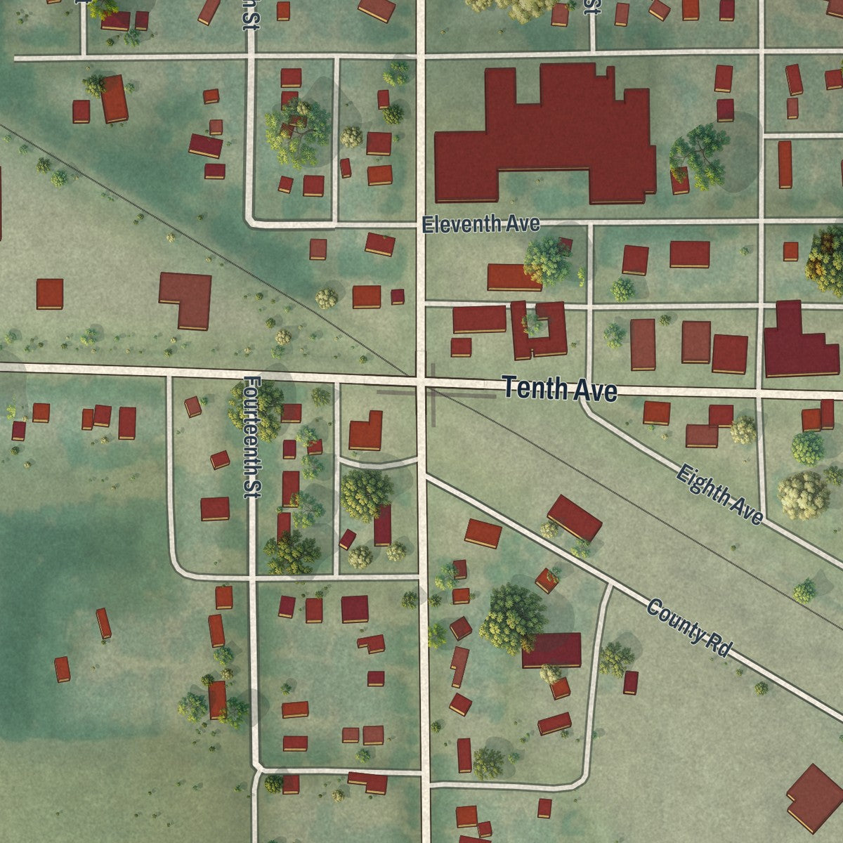Second close-up of the map of Clarkfield, Minnesota print showing more streets and buildings