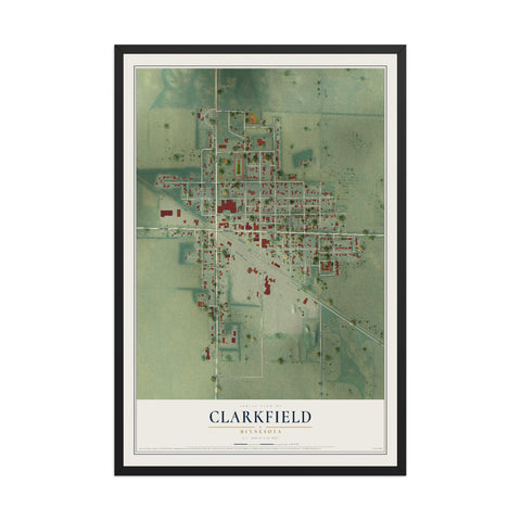 Map of Clarkfield, Minnesota, 12 x 18 inch print in a black wood frame