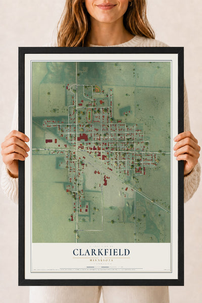 Map of Clarkfield, Minnesota, 18 x 24 inch print in a black wood frame