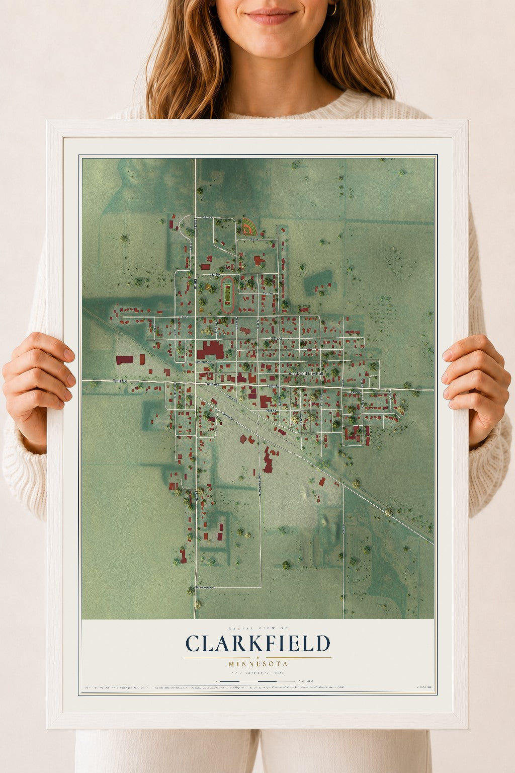 Map of Clarkfield, Minnesota, 18 x 24 inch print in a white wood frame