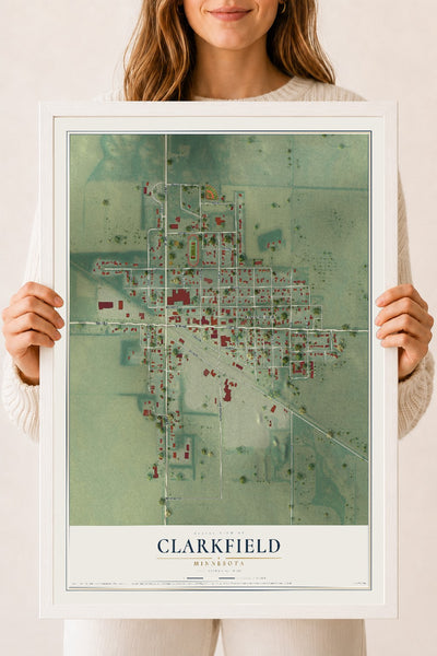 Map of Clarkfield, Minnesota, 18 x 24 inch print in a white wood frame