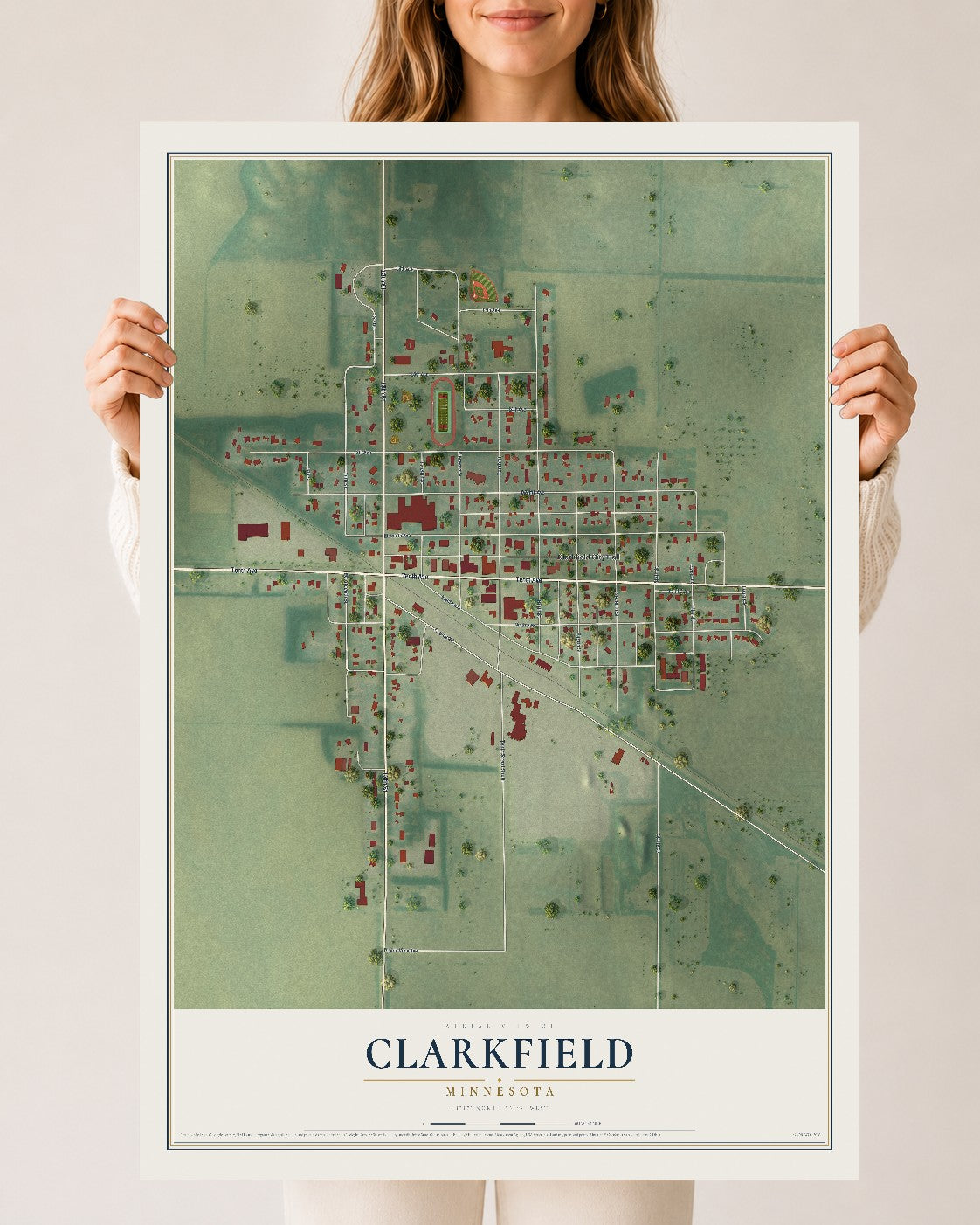 Map of Clarkfield, Minnesota, 24 x 36 inch unframed archival matte print