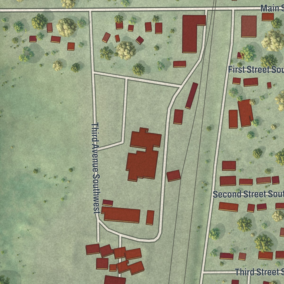 Second close-up of the map of Clarks Grove, Minnesota print showing more streets and buildings