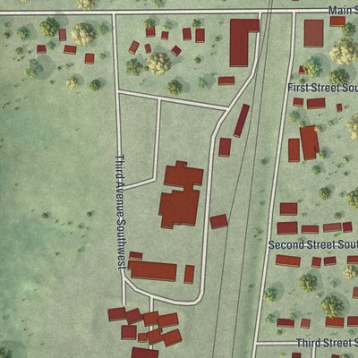 Second close-up of the map of Clarks Grove, Minnesota print showing more streets and buildings