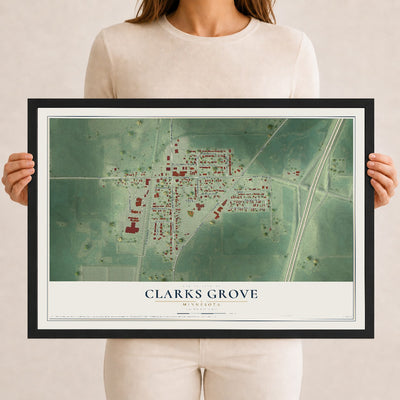 Map of Clarks Grove, Minnesota, 12 x 18 inch print in a black wood frame