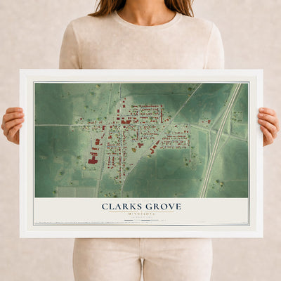 Map of Clarks Grove, Minnesota, 12 x 18 inch print in a white wood frame