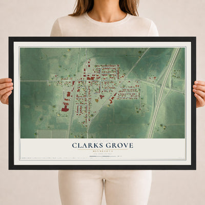 Map of Clarks Grove, Minnesota, 18 x 24 inch print in a black wood frame