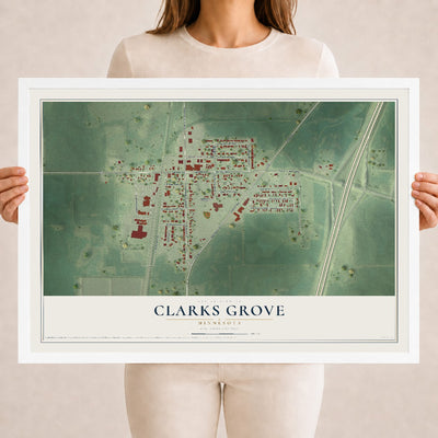 Map of Clarks Grove, Minnesota, 18 x 24 inch print in a white wood frame
