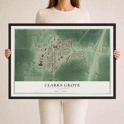 Map of Clarks Grove, Minnesota, 24 x 36 inch print in a black wood frame