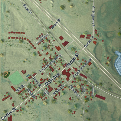 Close-up of the map of Clear Lake, Minnesota print showing street and building detail