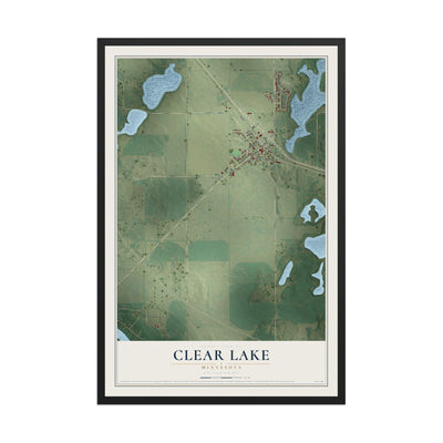 Map of Clear Lake, Minnesota, 12 x 18 inch print in a black wood frame